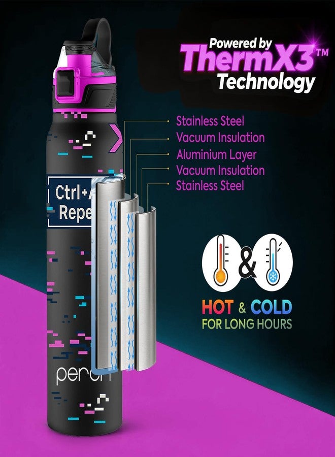 Perch Apex Hot and Cold Stainless Steel Water Bottle 740ml | Triple-Layer Vacuum Insulated 3D Printed Bottle | ISI Certified, Leakproof & BPA-Free | Gift for Men & Women | Reboot Mode Pink - Image 2